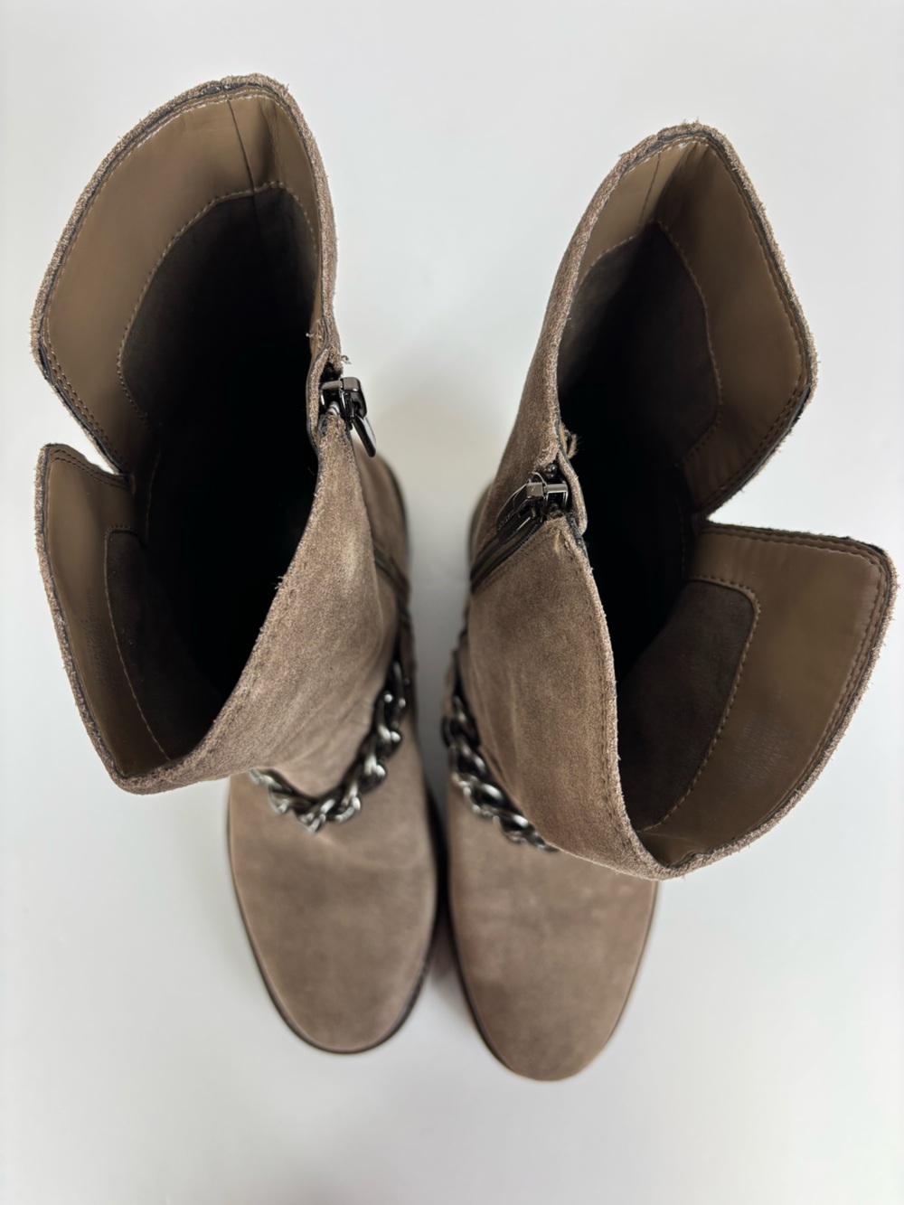 Vince Camuto Keshilla Suede Leather Chain Moto Chunky Boots Taupe Size 8.5 - Picture 8 of 14